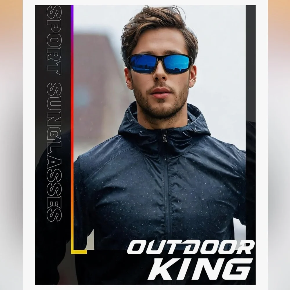 🆕 Men's Sport Polarized Sunglasses - Black Frame with Color Mirror Lenses UV400